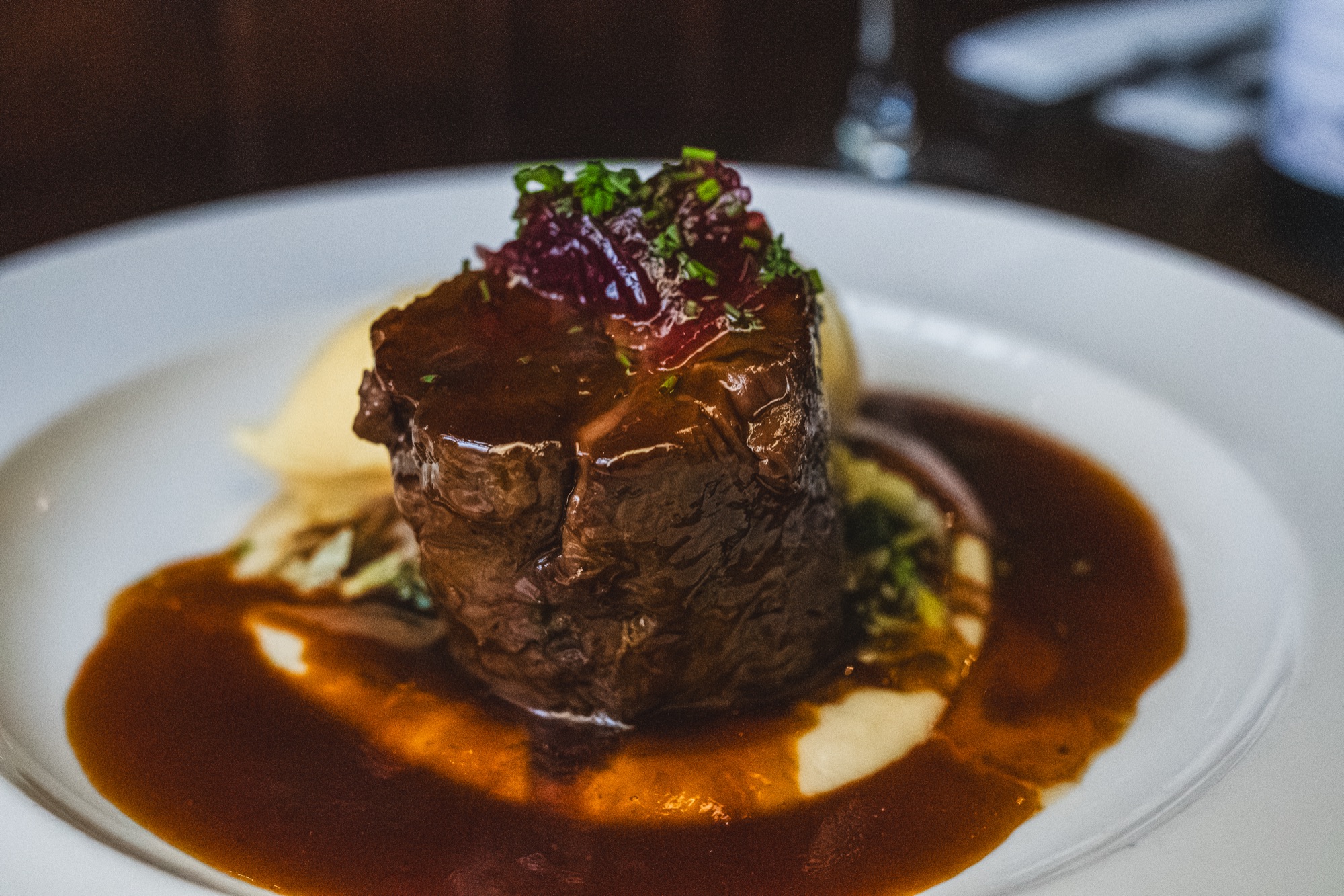 Slow braised beef with mashed potato and red wine sauce at Lawson's Bar and Bistro