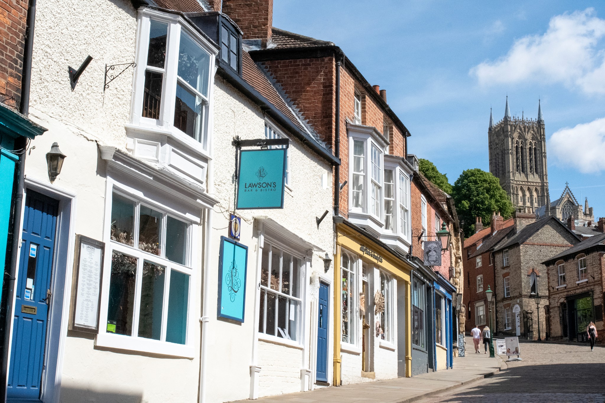 The bistro frontage on The Strait, Lincoln, with the cathedral above